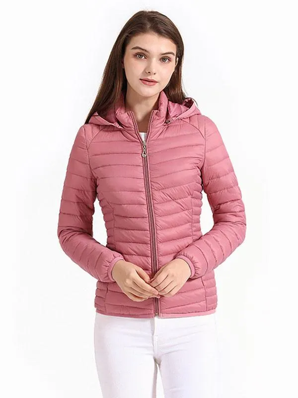 Pink Cotton Puffer Coat with Hood for Women - Winter Outerwear