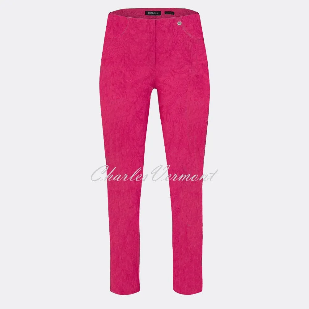 Pink Leaf Jacquard Cropped Trouser - Robell Bella 09, Style 51560-54401-43