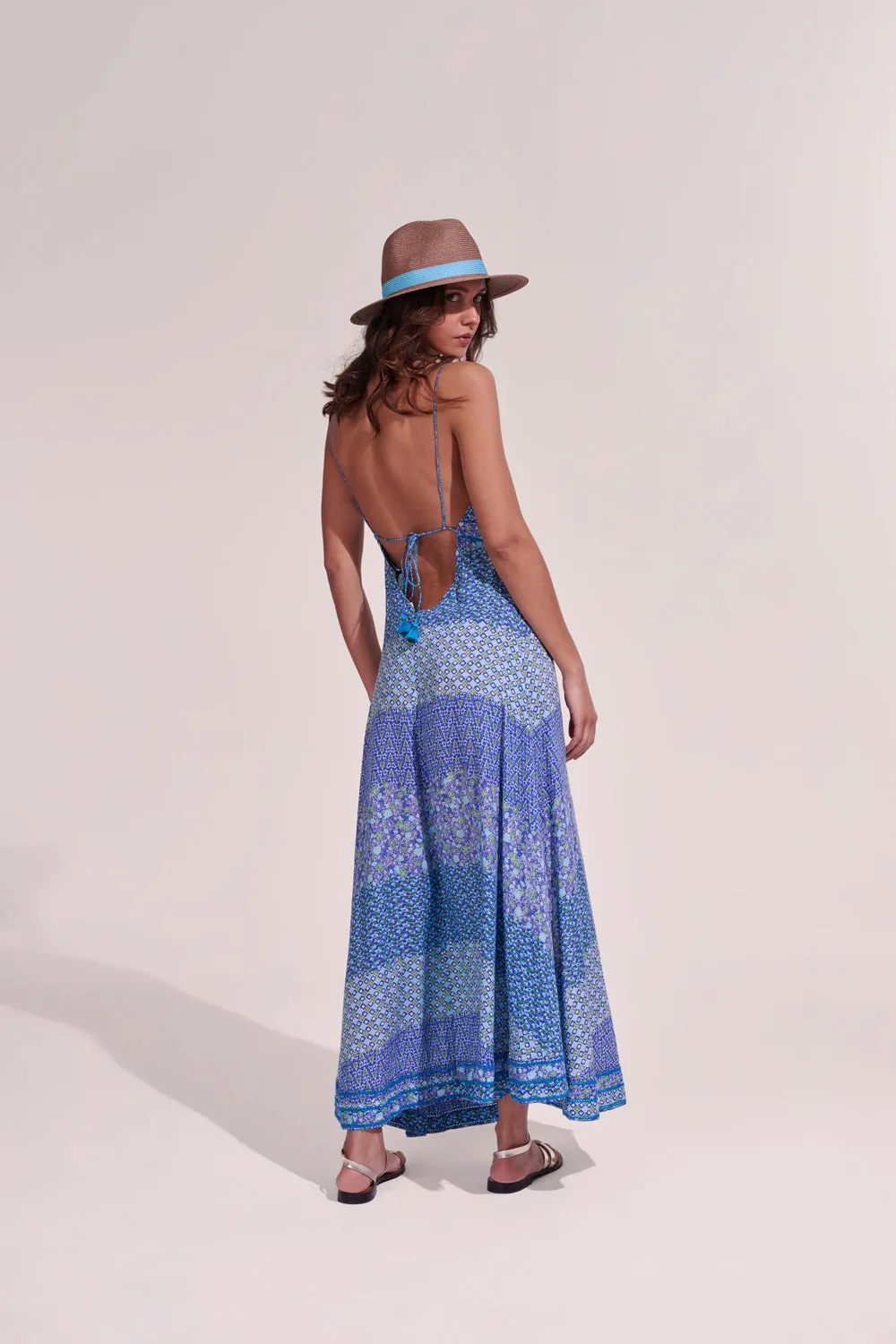 Poupette St. Barth Blue Batik Stripe Long Dress Denise