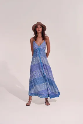 Poupette St. Barth Blue Batik Stripe Long Dress Denise