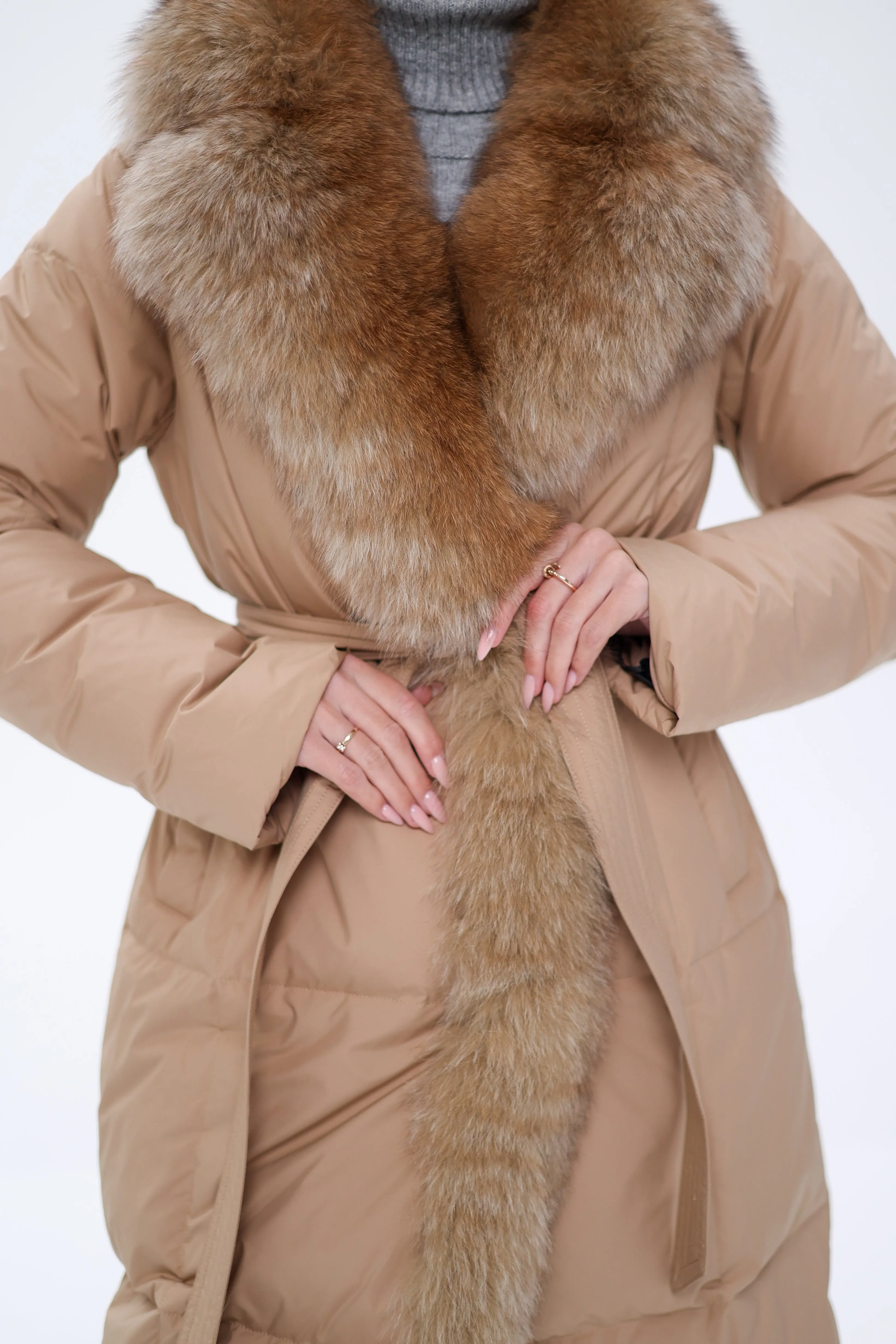 Premium Down Genuine Polar Fox Parka Coat