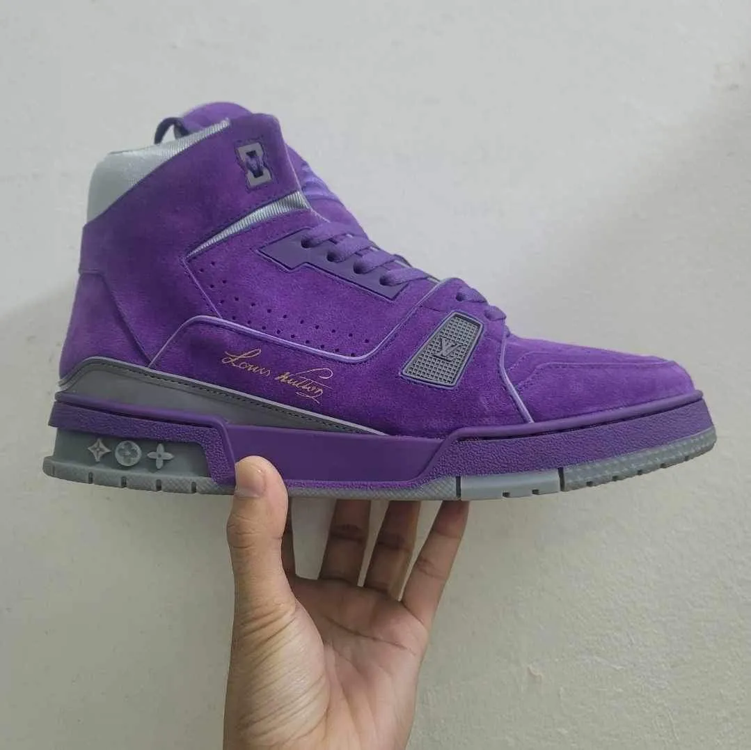 Purple high top sneaker available for pre-order.