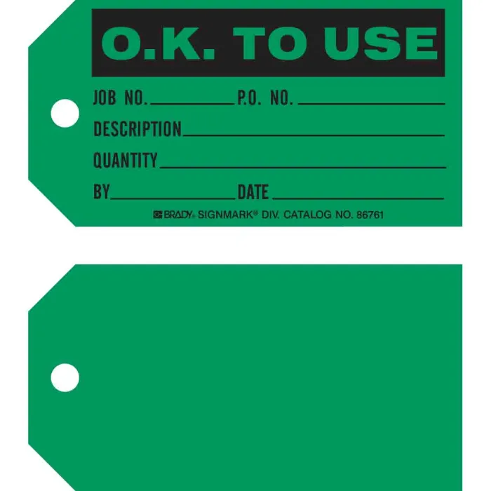 Production Status Tags - O.K. To Use Job No. Po. No. Description Quality By Dte, Pack of 100