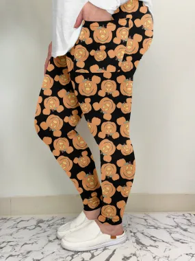 Pumpkin Ears Leggings with Pockets - Halloween Theme Slim Fit Pants