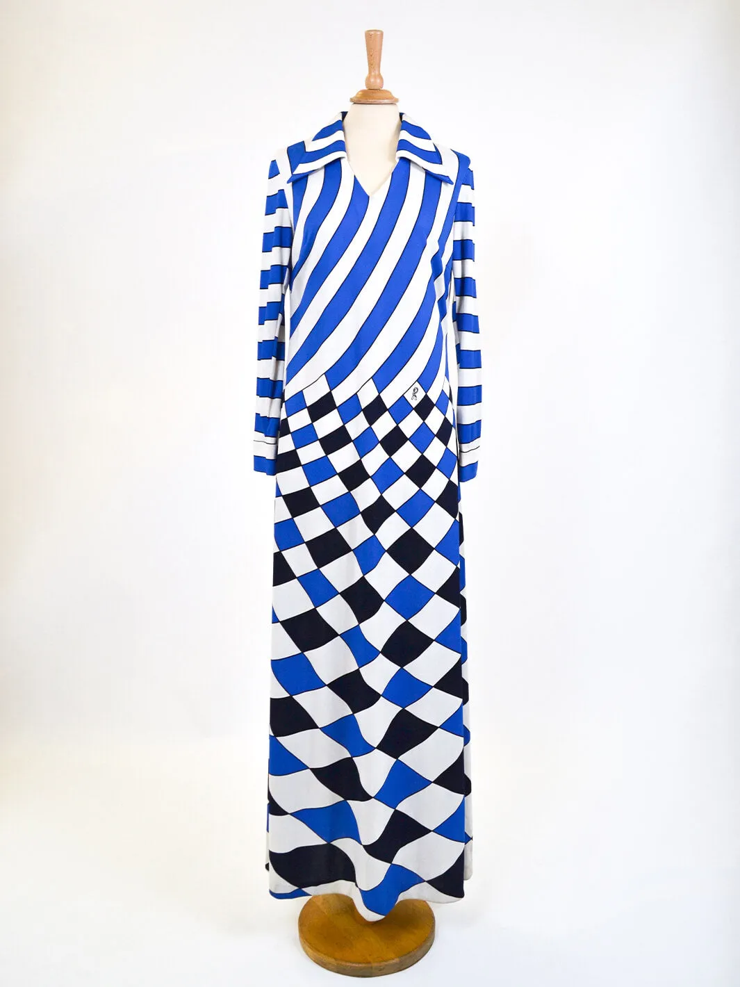 Roberta di Camerino blue white dress 1970s.