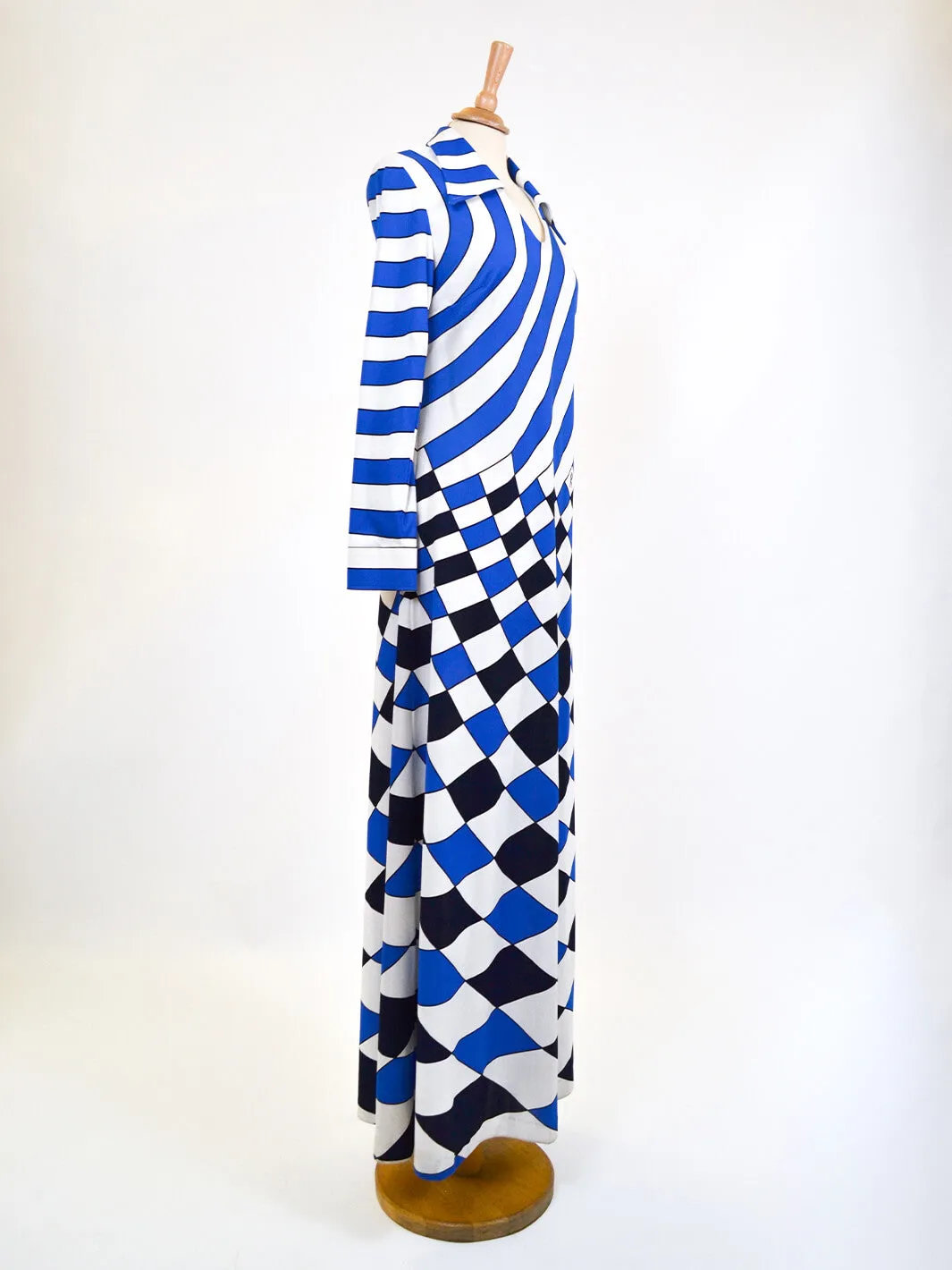 Roberta di Camerino blue white dress 1970s.