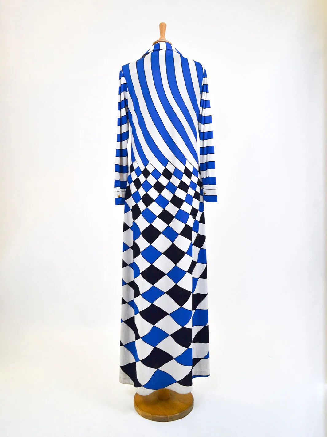 Roberta di Camerino blue white dress 1970s.