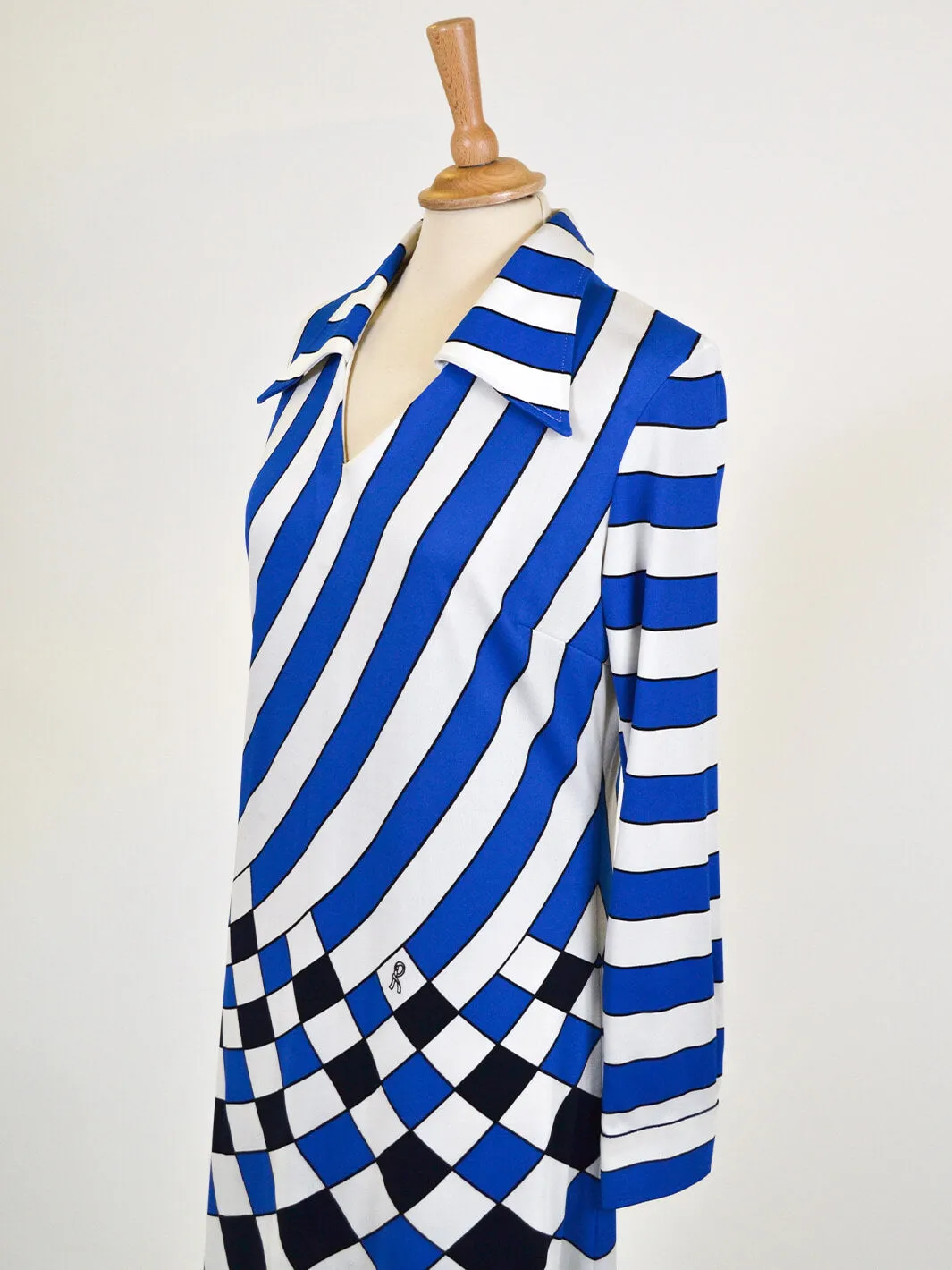 Roberta di Camerino blue white dress 1970s.