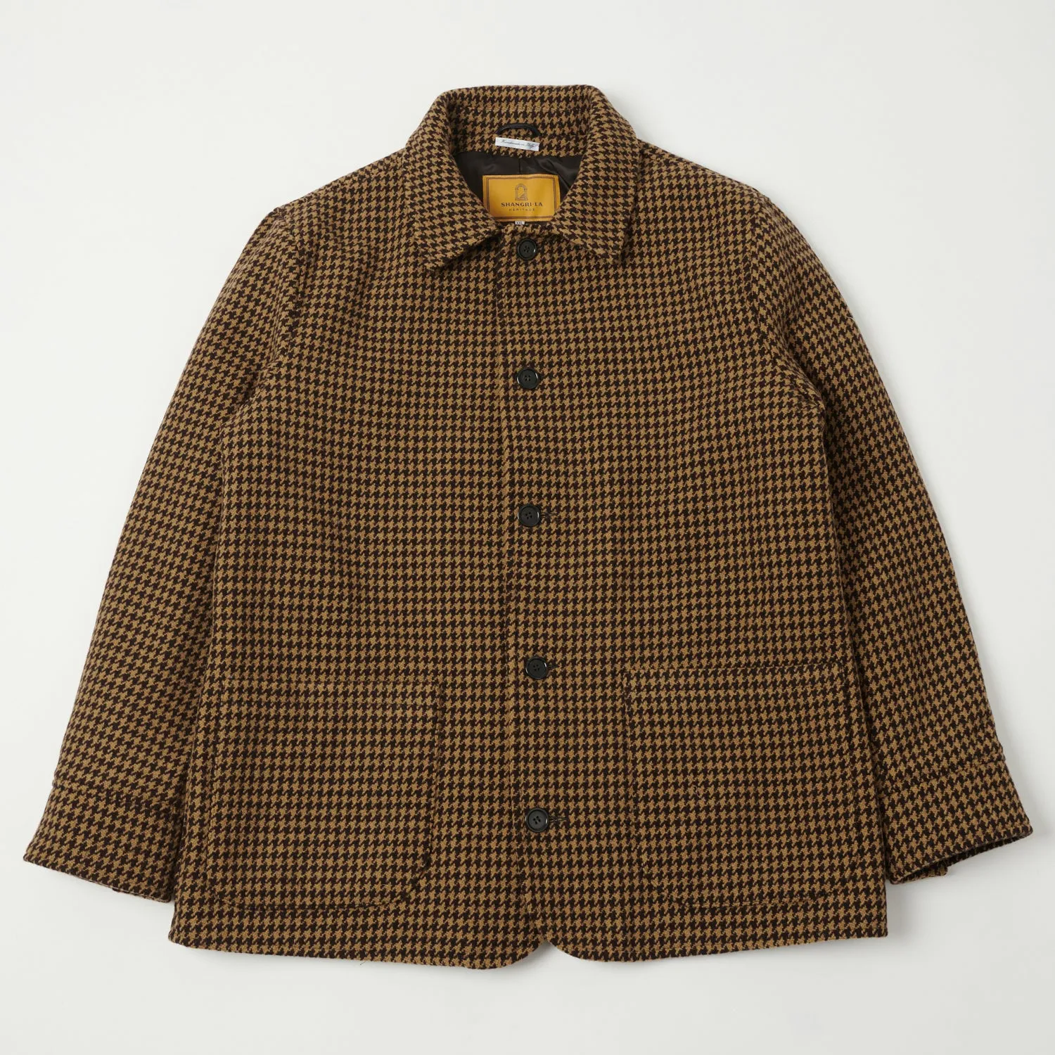 Shangri-La Heritage Enzo Wool Car Coat in Gold Pied De Poule.