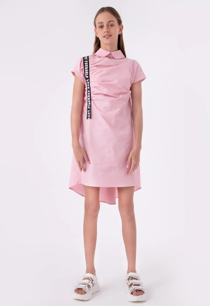 Shirred Poplin Dress with Grosgrain Trim