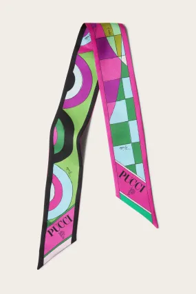 Silk foulard with Waves and Garden prints