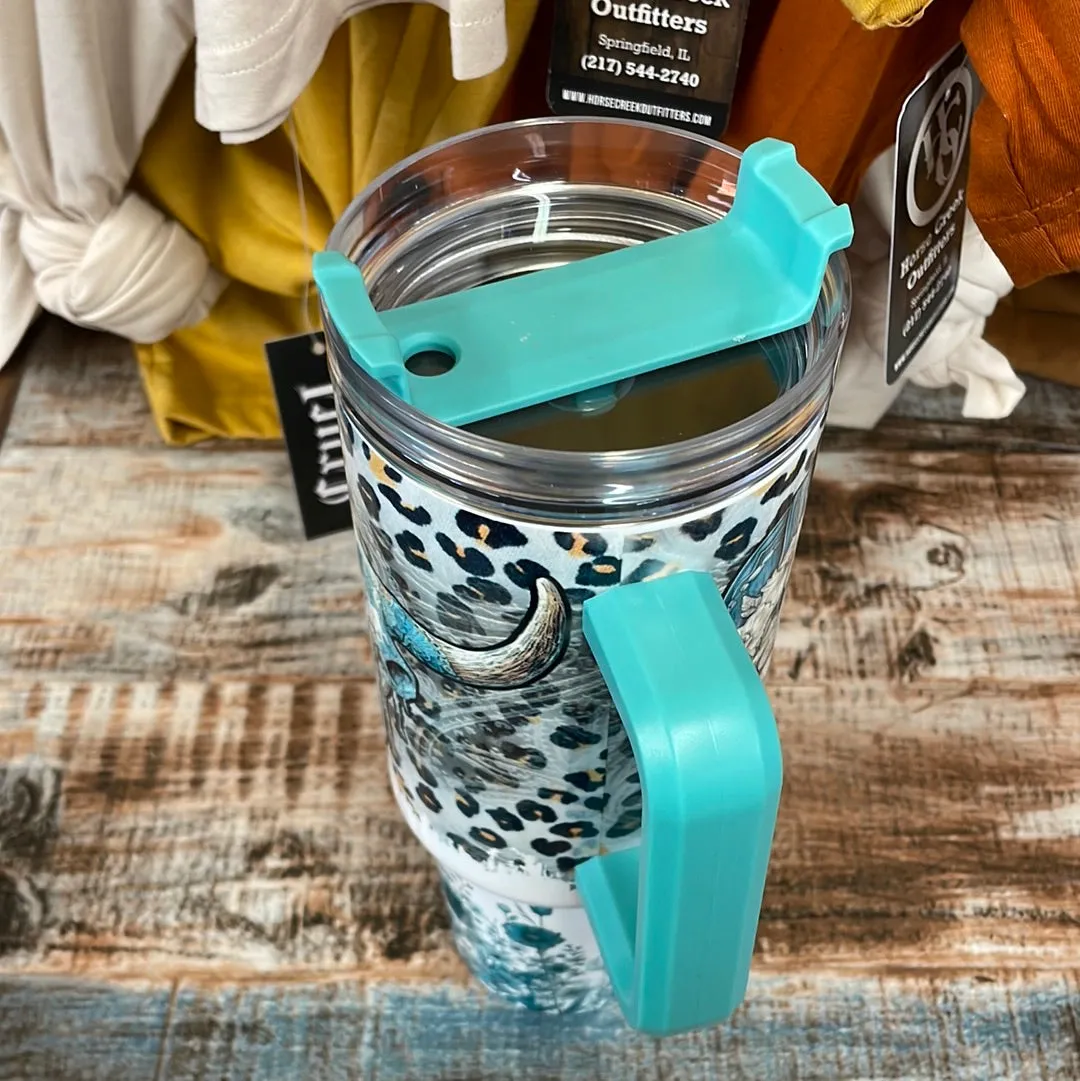 Teal Tumbler with Skull and Boots