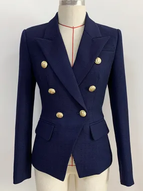 Navy Blue Double Breasted Blazer - Slim Fit