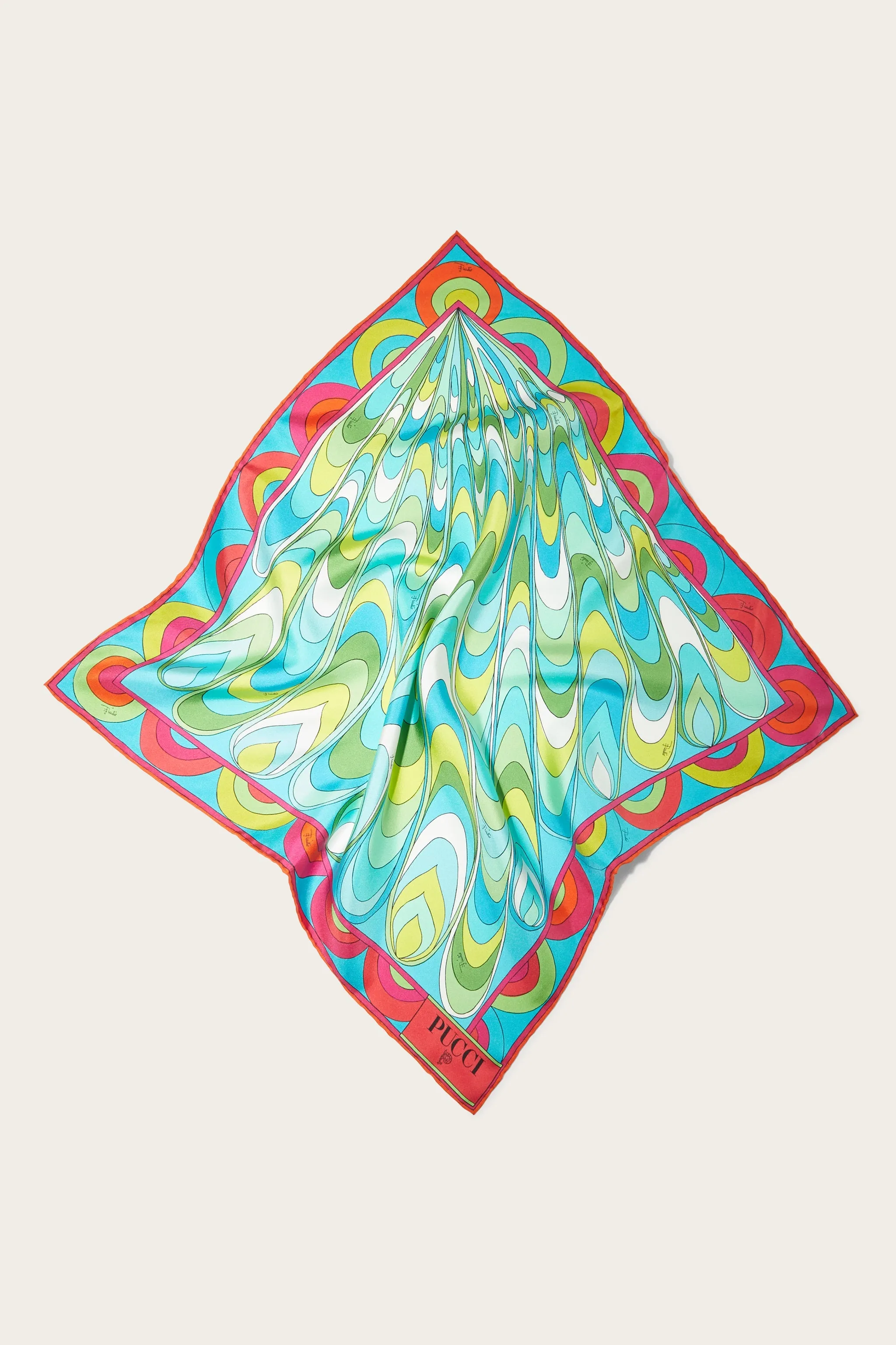 Small silk scarf with Wave print.