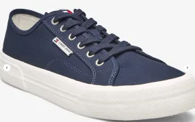 Blue canvas Tommy sneakers.