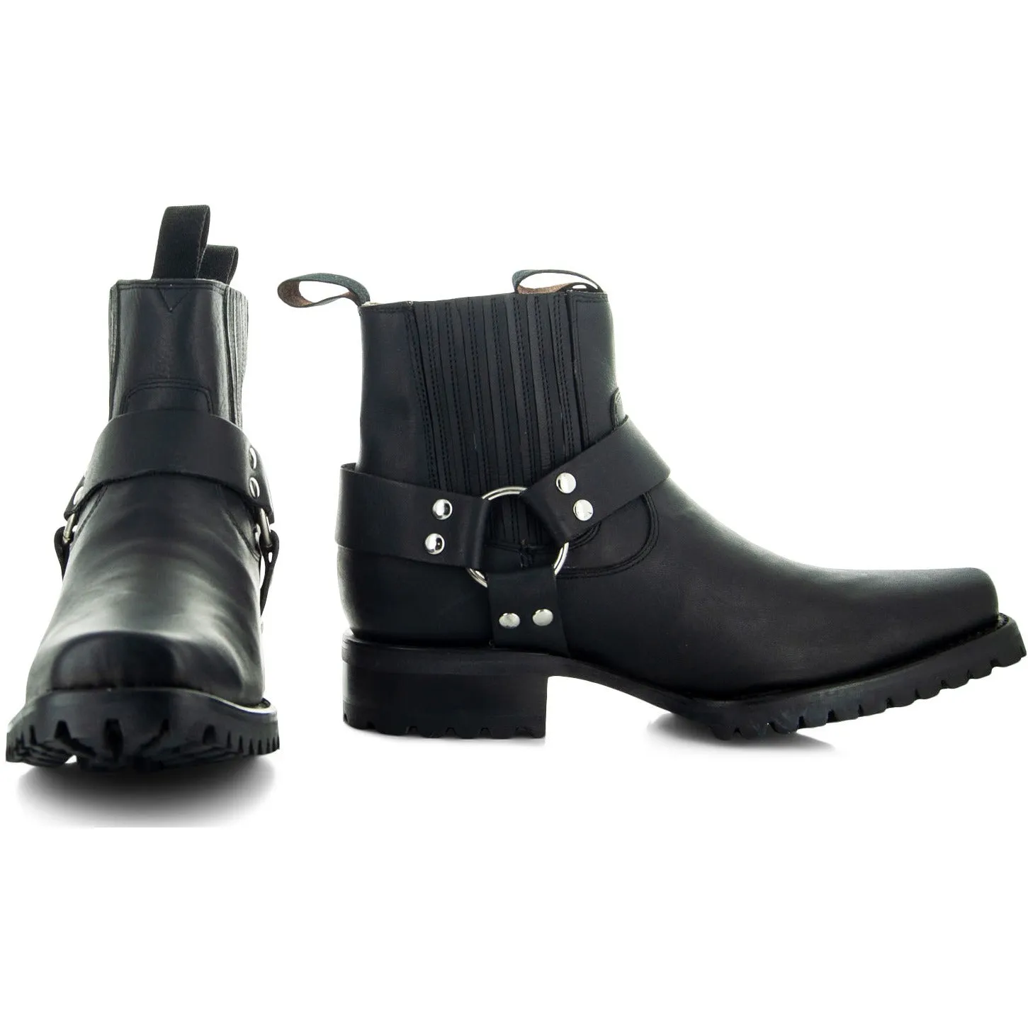 Soto Men's Black Leather Ankle Harness Boots - H4017