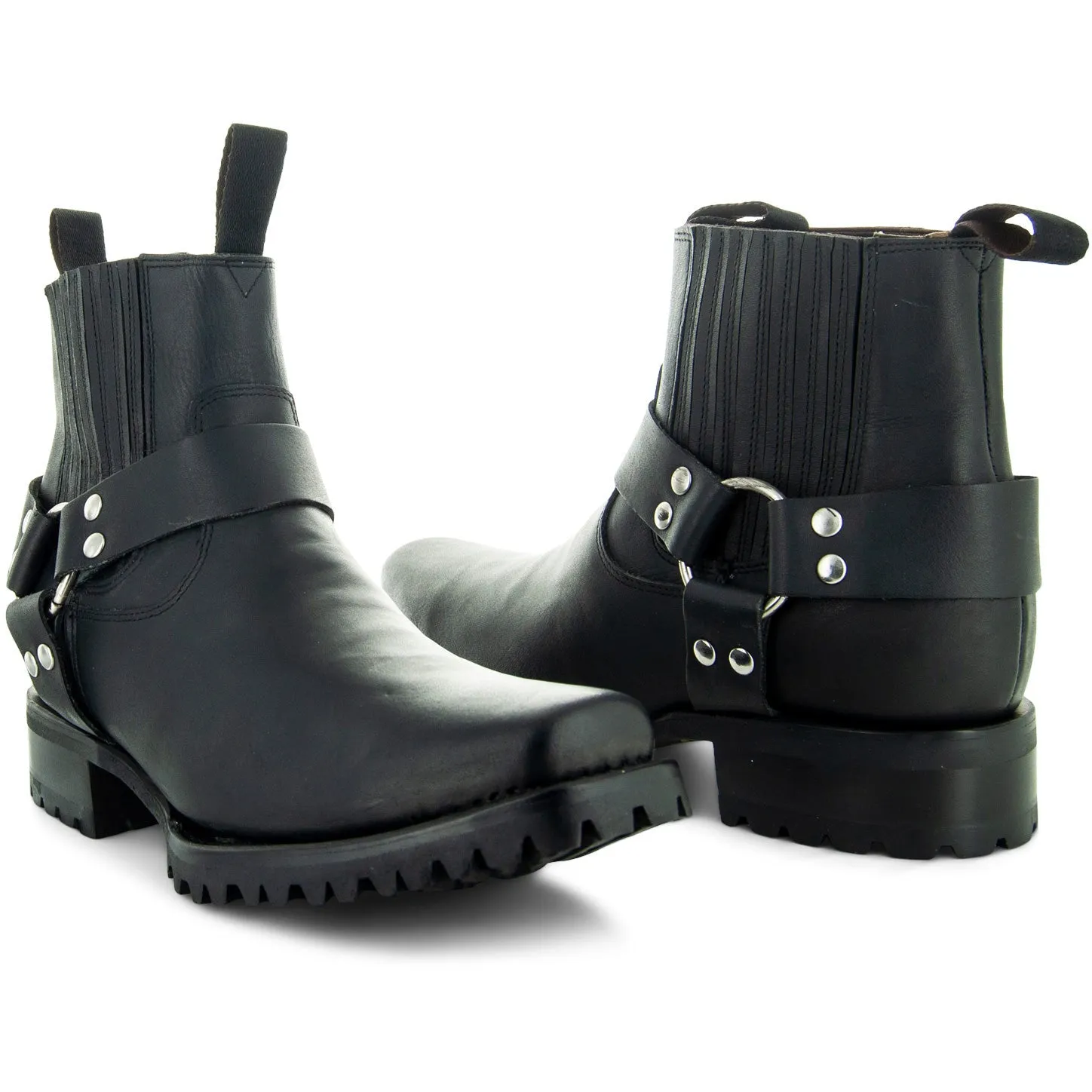 Soto Men's Black Leather Ankle Harness Boots - H4017