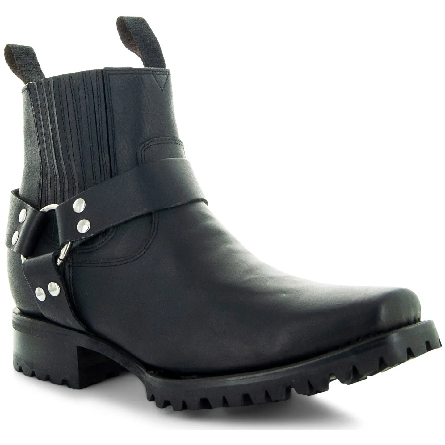 Soto Men's Black Leather Ankle Harness Boots - H4017