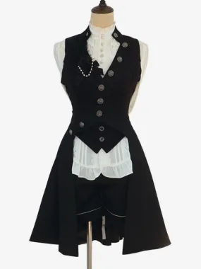 Steampunk Lolita Long Black Coat Neutral Prince Retro Style