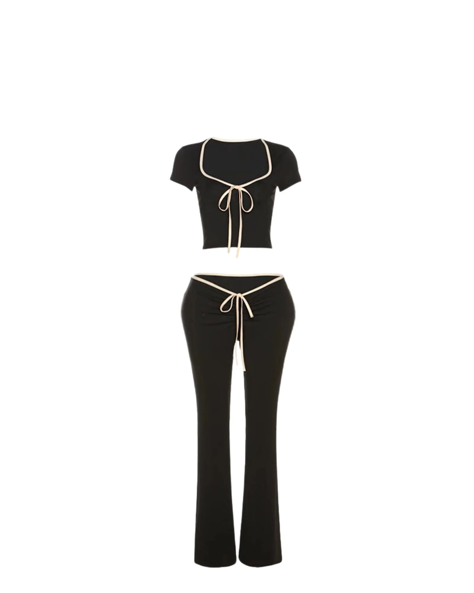 Square Neck Crop Top And Flare Pant Set