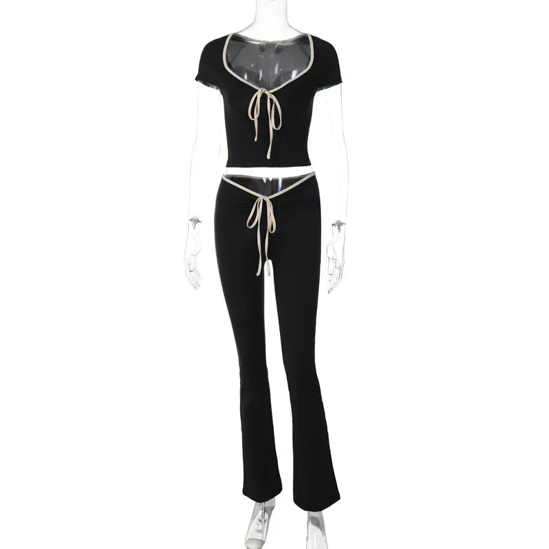 Square Neck Crop Top And Flare Pant Set