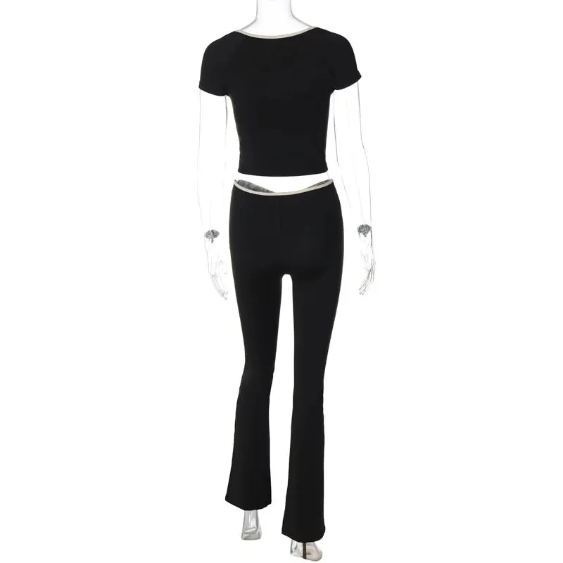 Square Neck Crop Top And Flare Pant Set