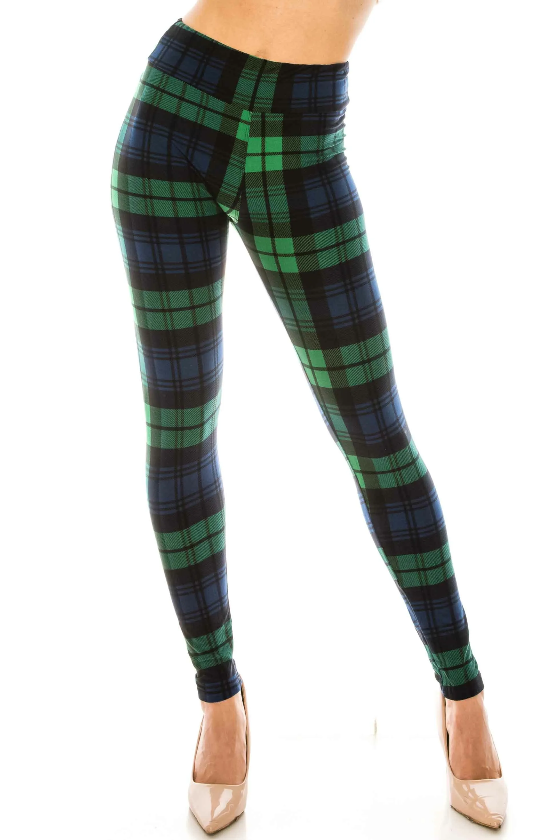 Trendy Plaid High Waisted Leggings