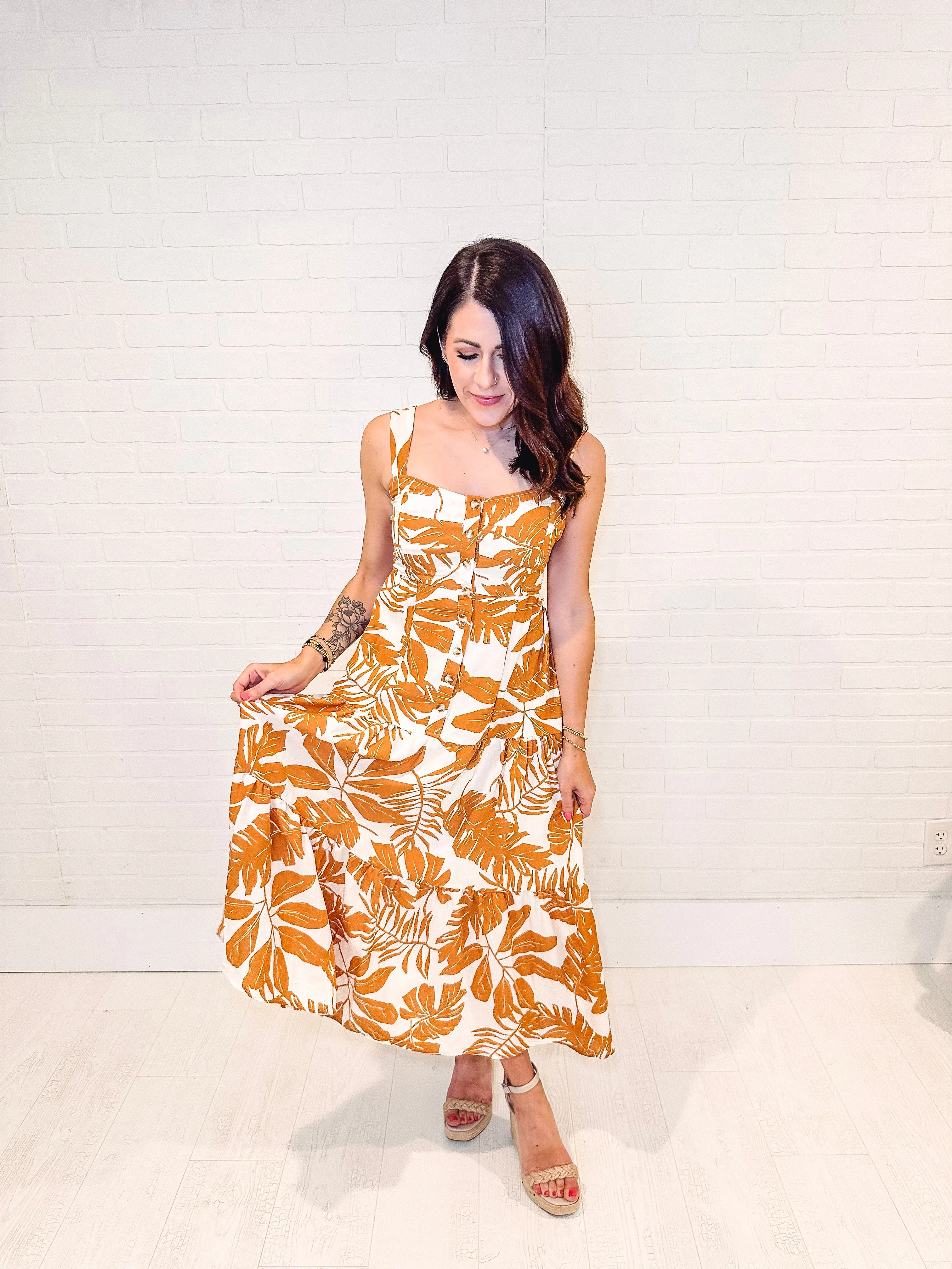 Tropical Print Midi Dress - Maui Time