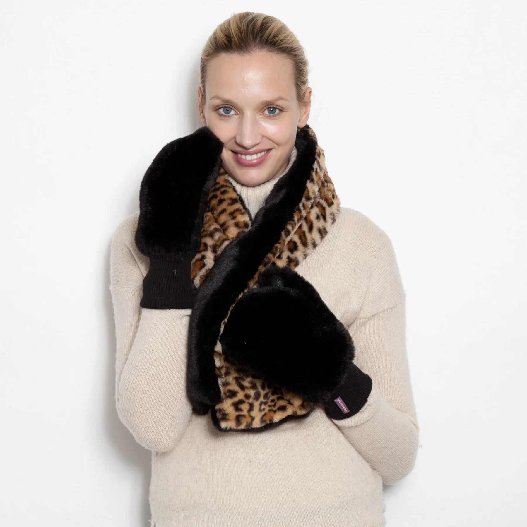 Two-Tone Faux Fur Pull-Through Scarf