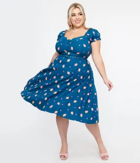 Teal & Cupcake Stamp Ohara Swing Dress Plus Size 1950s by Unique Vintage