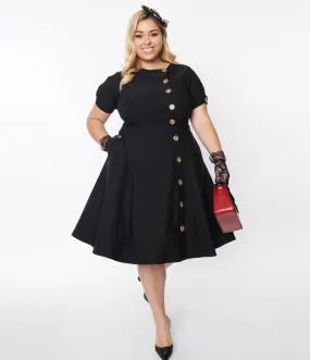 Black Button Swing Dress Plus Size by Unique Vintage