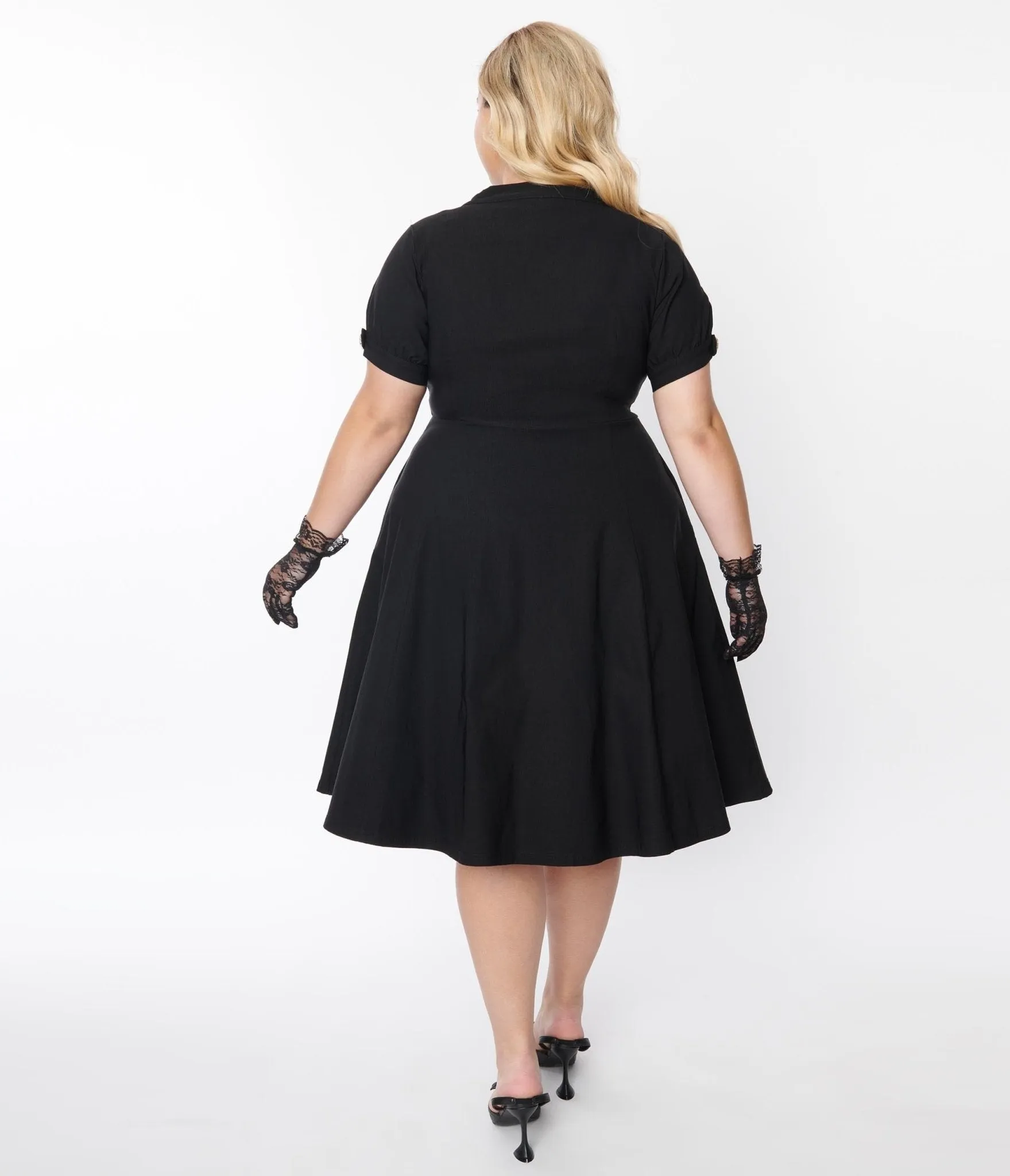 Black Button Swing Dress Plus Size by Unique Vintage