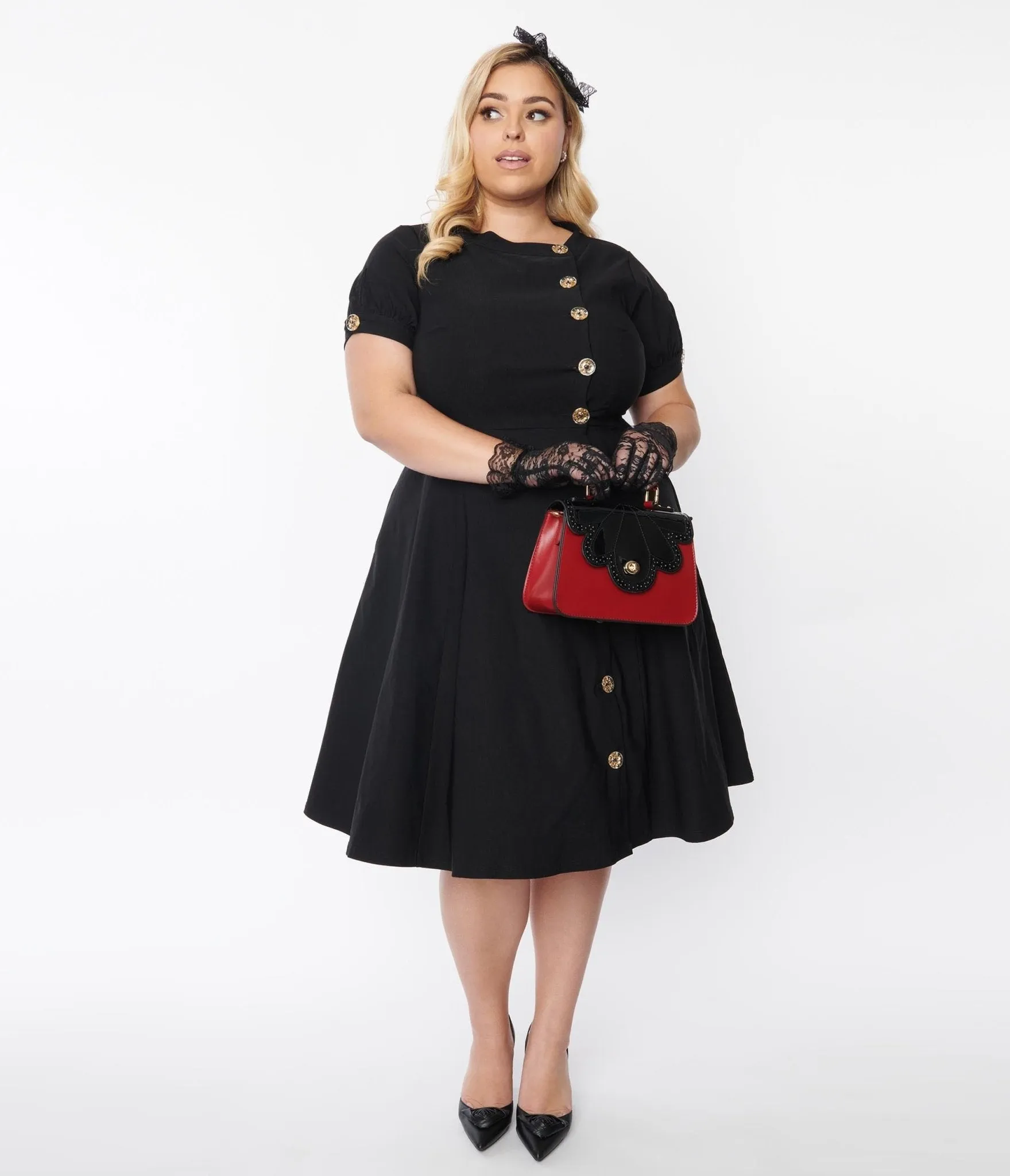 Black Button Swing Dress Plus Size by Unique Vintage