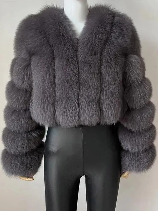 V-Neck Long Sleeve Faux Fur Coat | Women's Winter Eco-Friendly Fur Coat