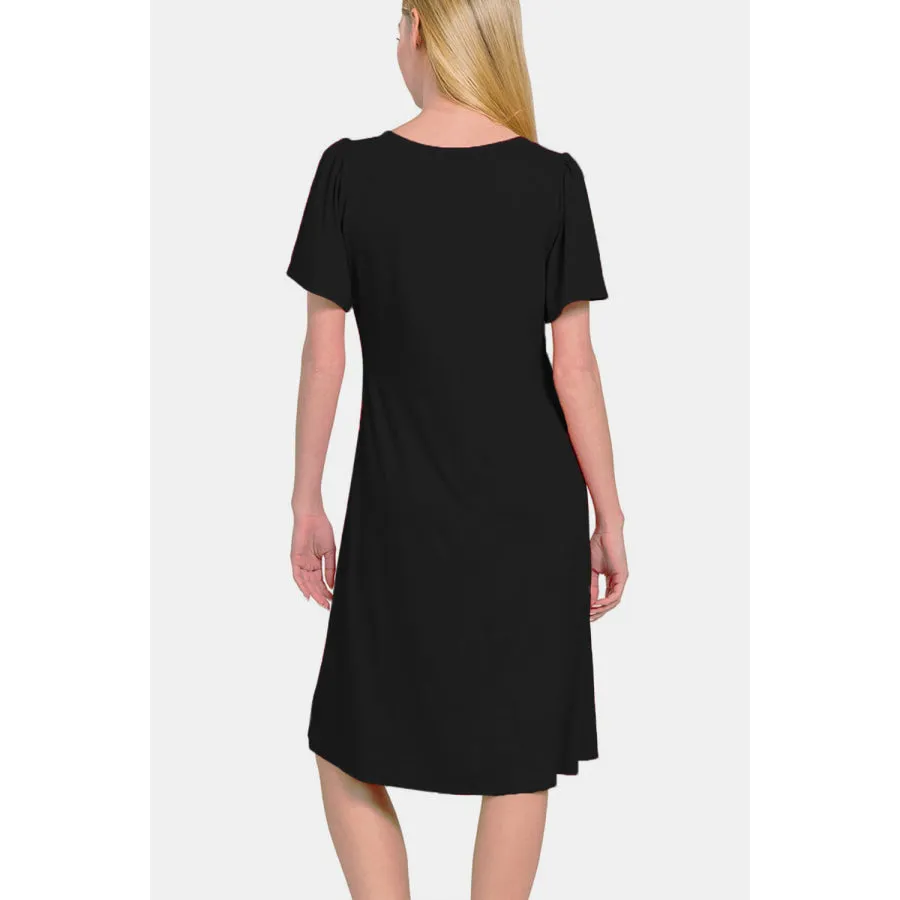 V-Neck Short Sleeve DressZenana