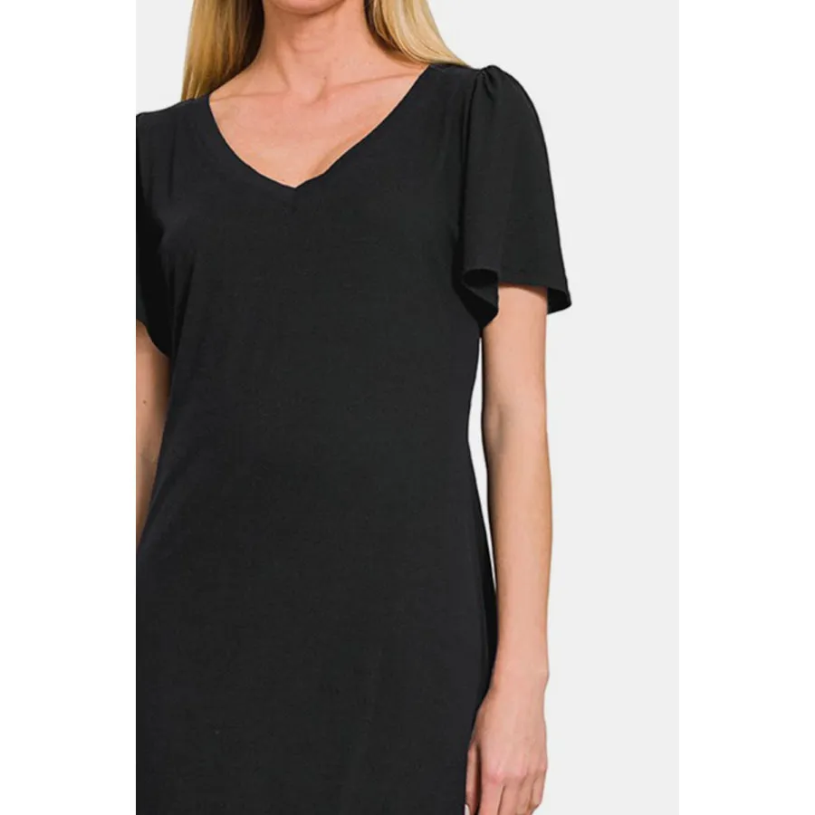 V-Neck Short Sleeve DressZenana