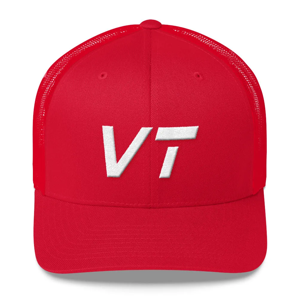 Vermont Mesh Back Trucker Cap with White Embroidery - VT - Various Hat Color Choices