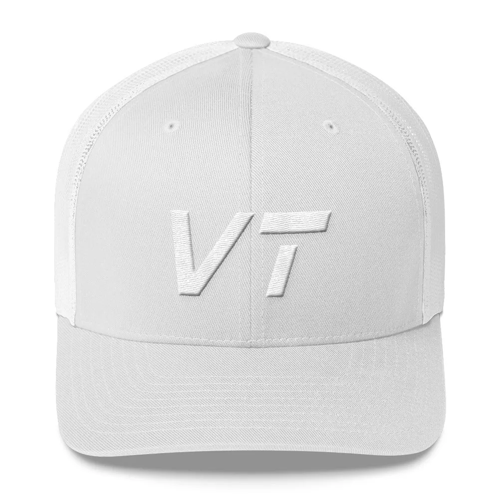 Vermont Mesh Back Trucker Cap with White Embroidery - VT - Various Hat Color Choices