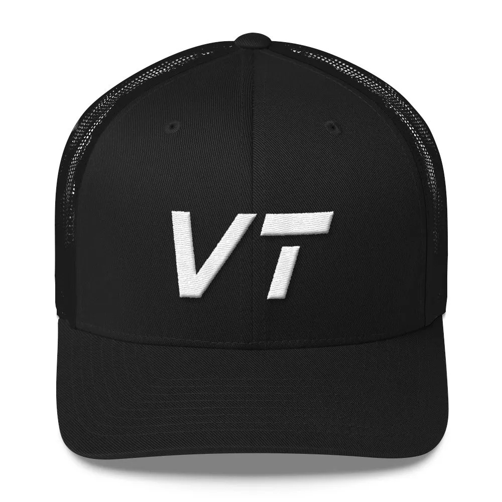 Vermont Mesh Back Trucker Cap with White Embroidery - VT - Various Hat Color Choices