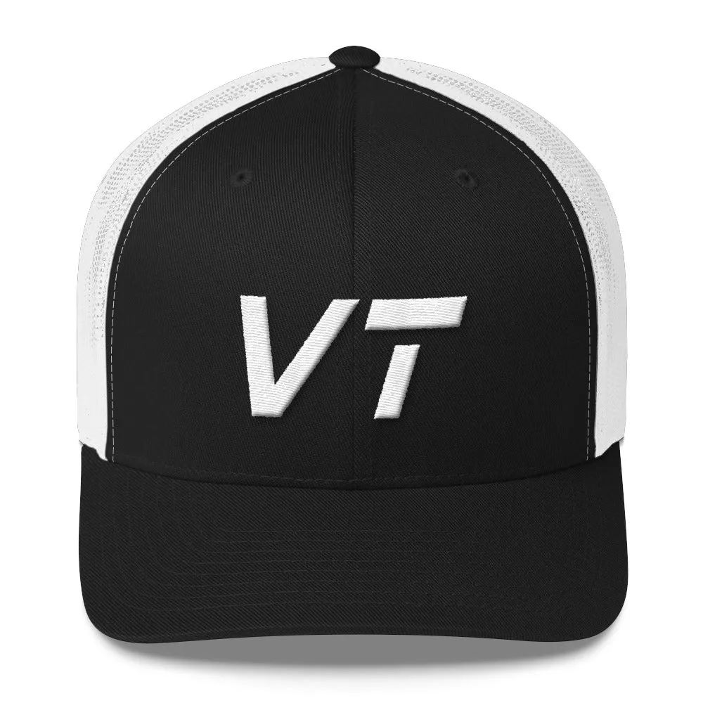 Vermont Mesh Back Trucker Cap with White Embroidery - VT - Various Hat Color Choices