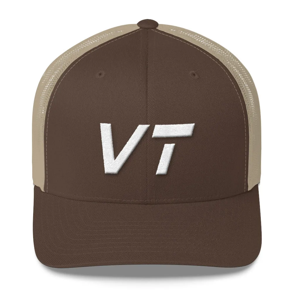 Vermont Mesh Back Trucker Cap with White Embroidery - VT - Various Hat Color Choices