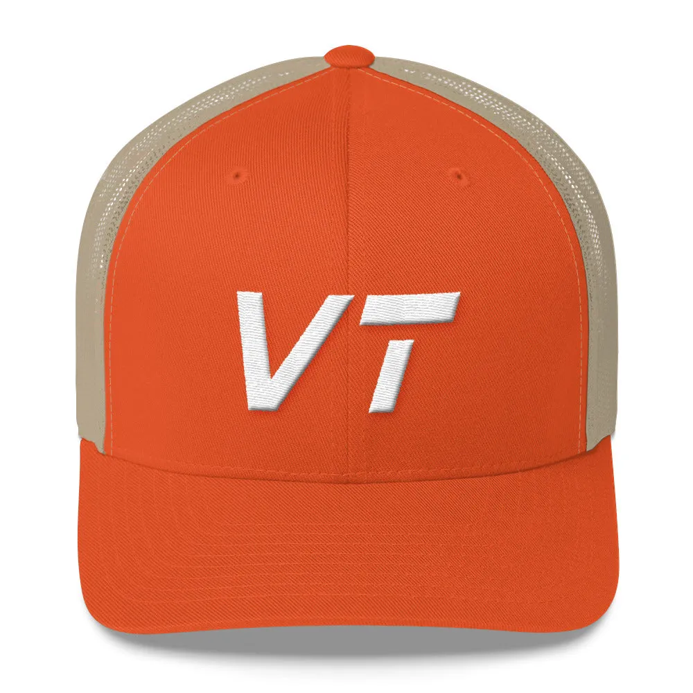 Vermont Mesh Back Trucker Cap with White Embroidery - VT - Various Hat Color Choices