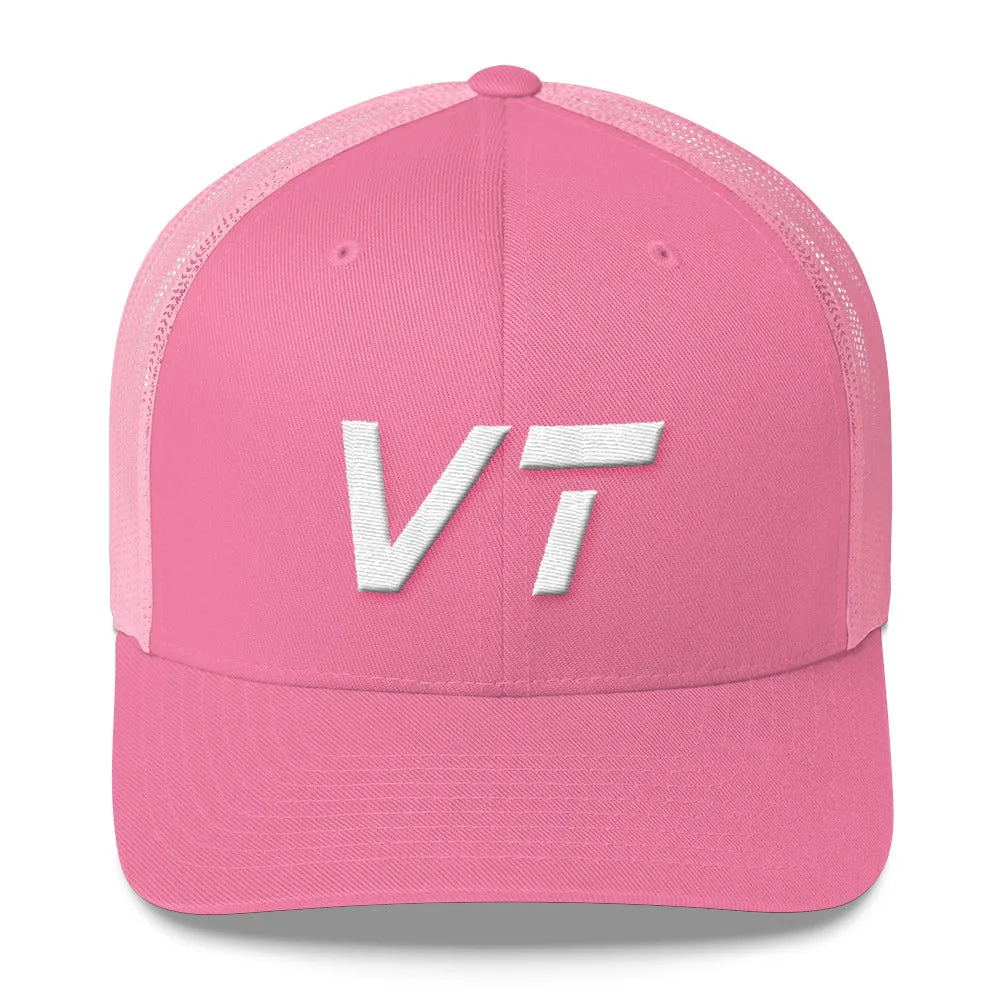 Vermont Mesh Back Trucker Cap with White Embroidery - VT - Various Hat Color Choices