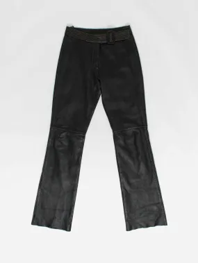 Vintage Black Leather Flared Trousers with Belt - Small/Medium