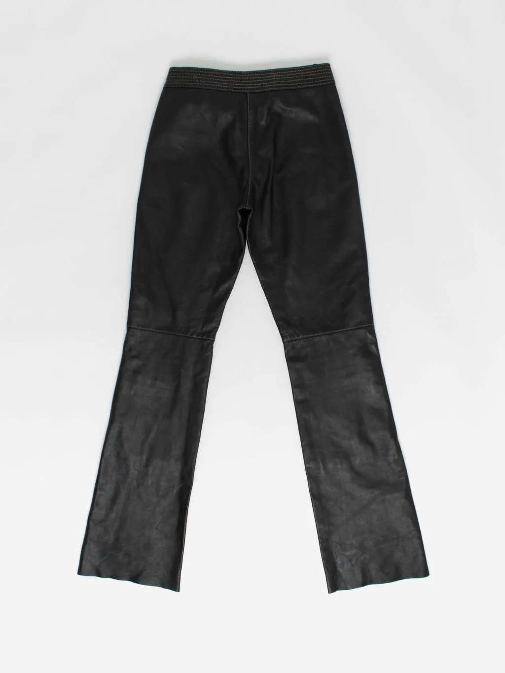 Vintage Black Leather Flared Trousers with Belt - Small/Medium