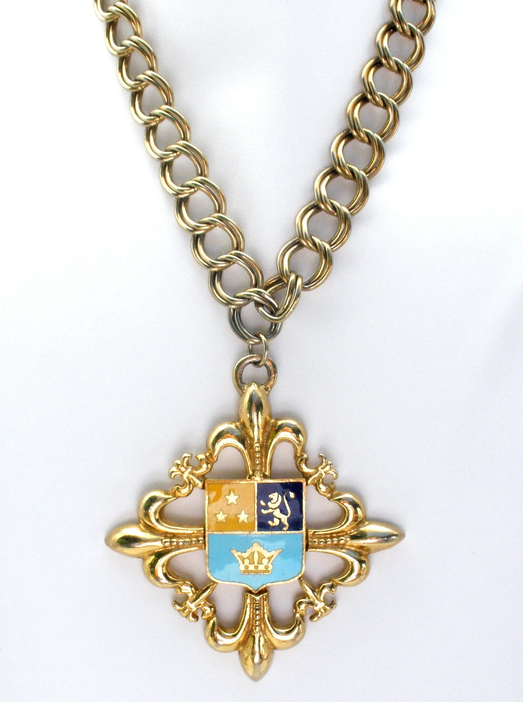 Vintage Coat of Arms Shield Medallion Necklace