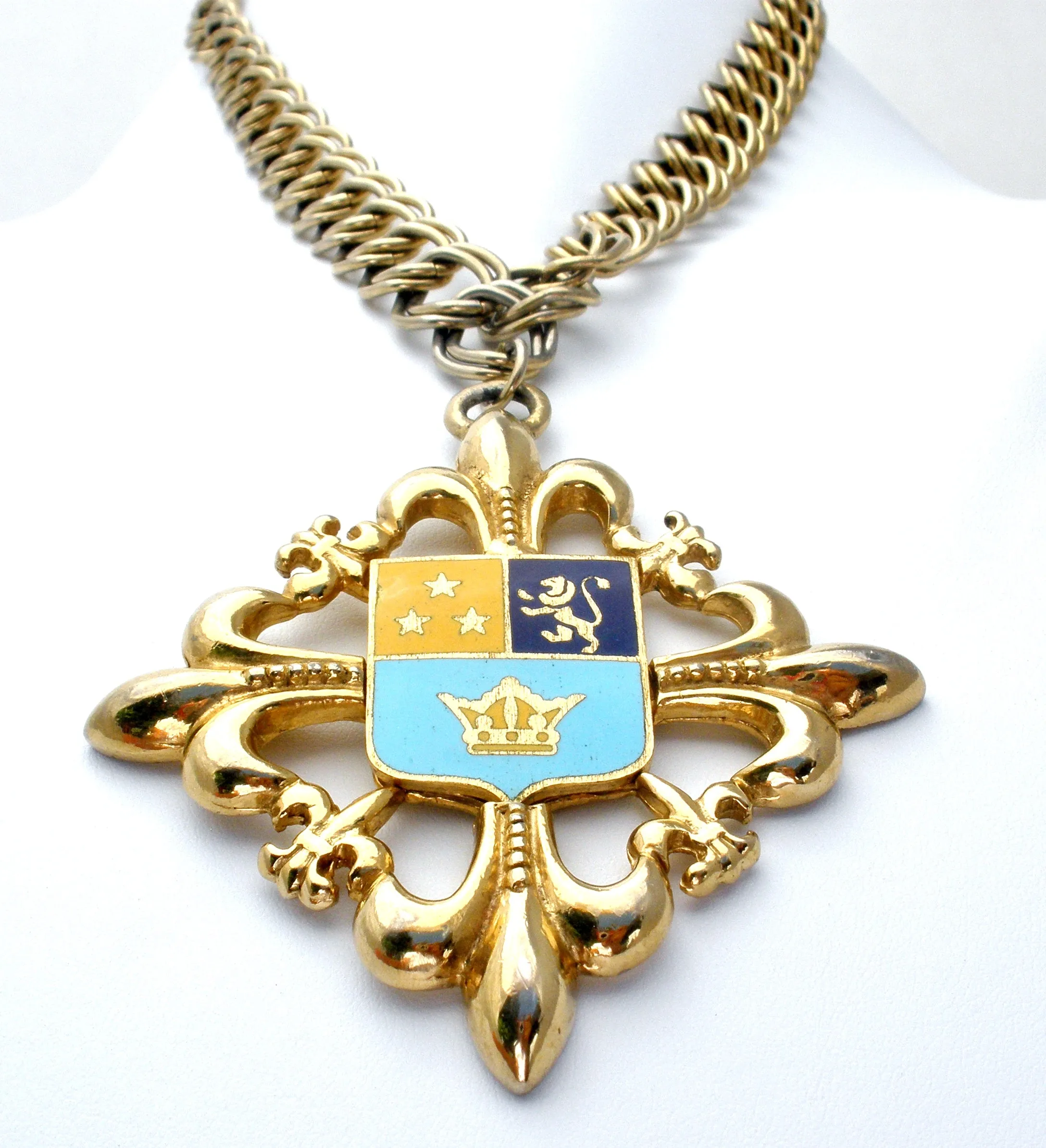 Vintage Coat of Arms Shield Medallion Necklace