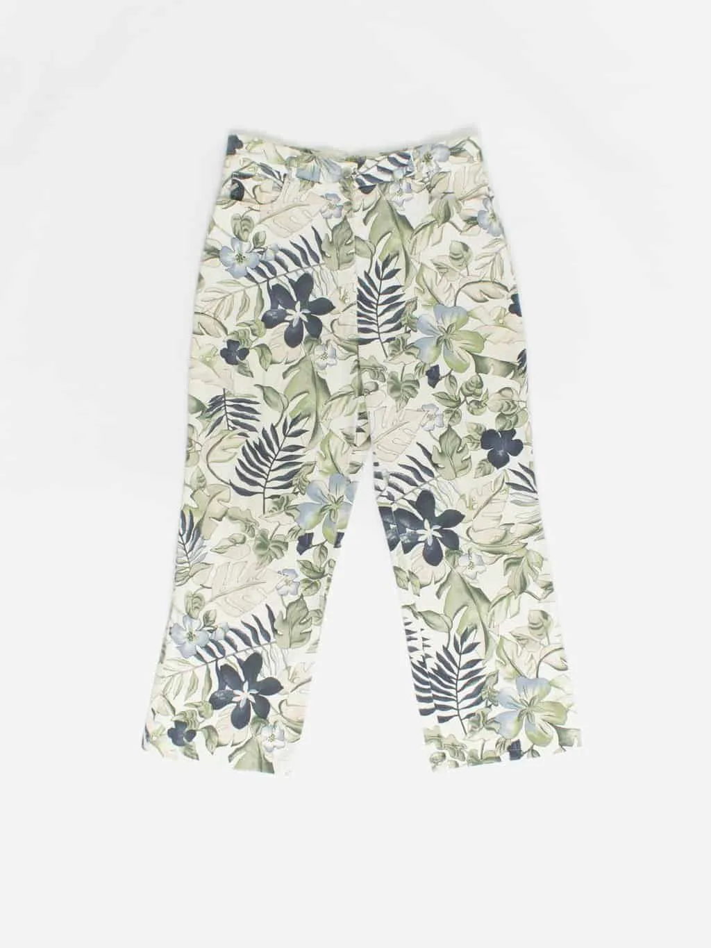 Vintage Cropped Capri Trousers 30 x 24.5 Green Floral Print