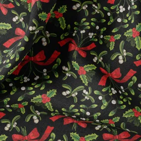 Vintage Mistletoe Print Linen Fabric, Christmas Themed, By The Yard/Meter - Ideal for Bedding, Curtains, Clothing & Upholstery