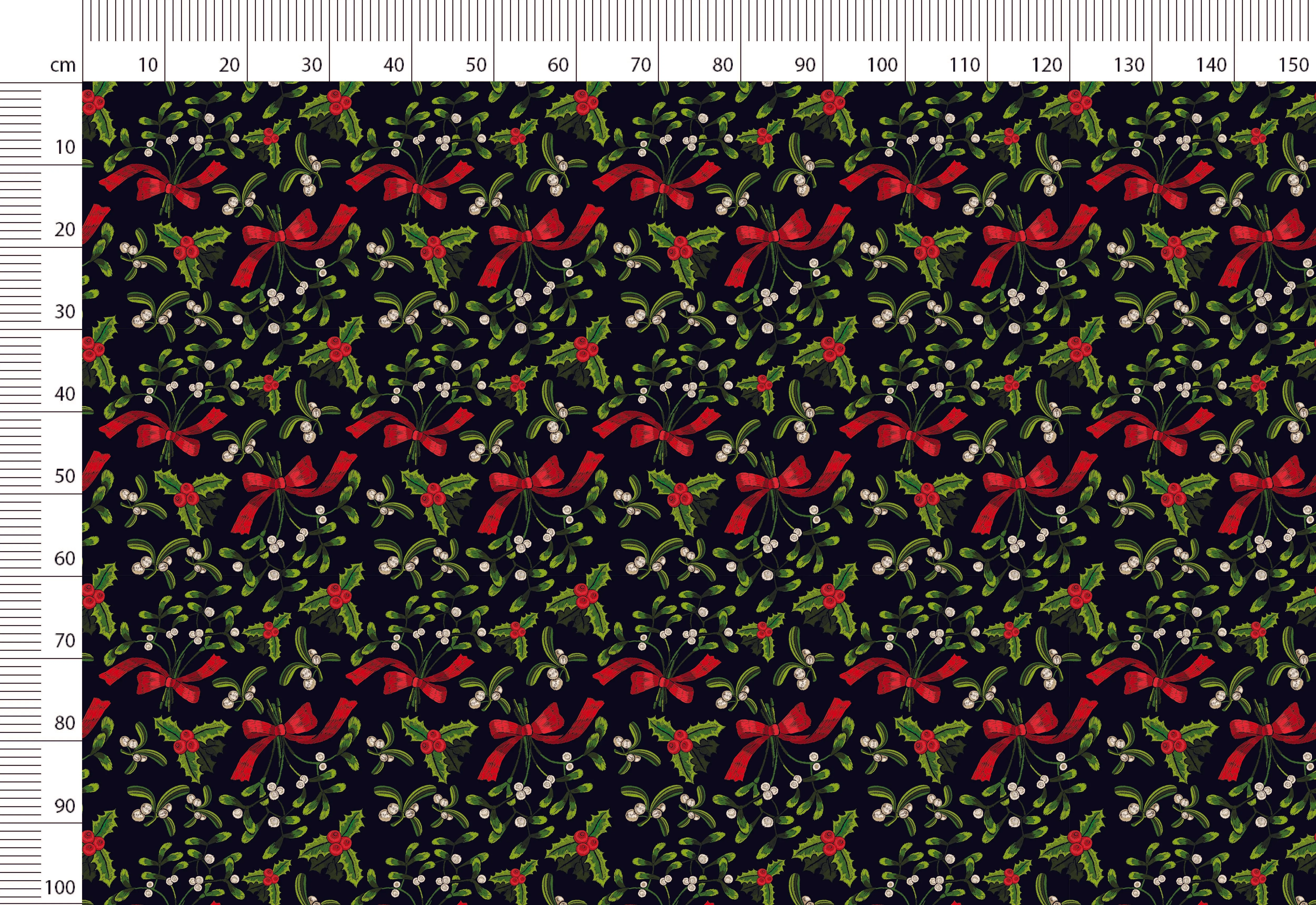 Vintage Mistletoe Print Linen Fabric, Christmas Themed, By The Yard/Meter - Ideal for Bedding, Curtains, Clothing & Upholstery